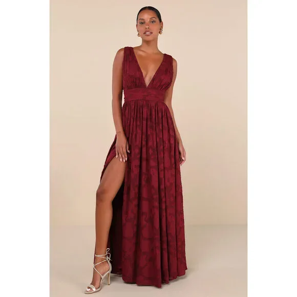 long sleeve midi bodycon dress Night Garden Maxi Dress Burgundy